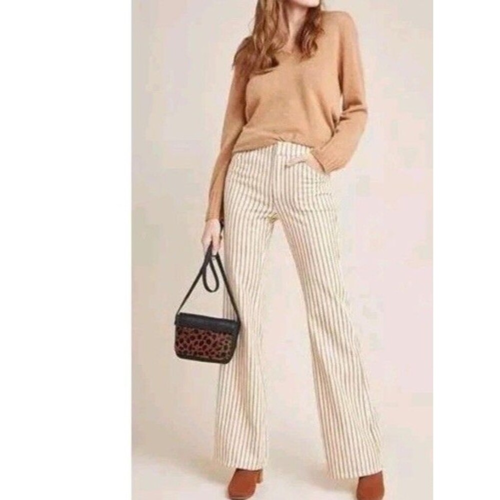 Anthropologie Pants Kellie Flare Mid-rise Boho Striped Bell Bottoms Cotton Sz 27